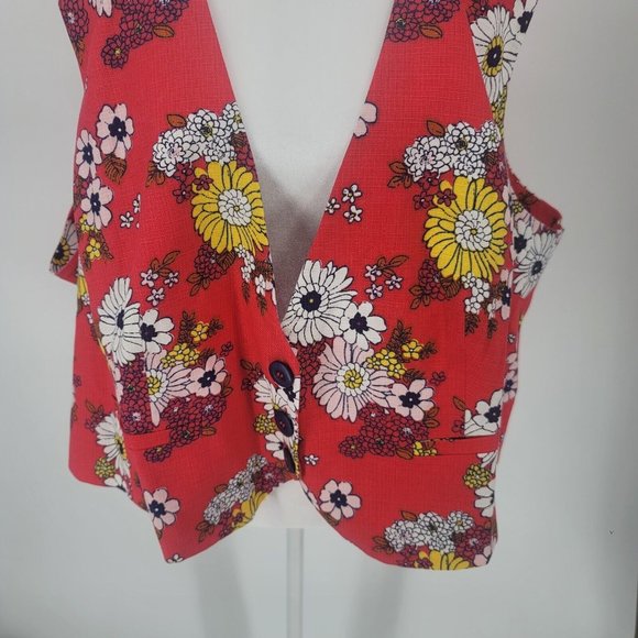 Modcloth Splash Of Inspiration Red Floral Vest 3 Button Women's Size 4X - Picture 4 of 8